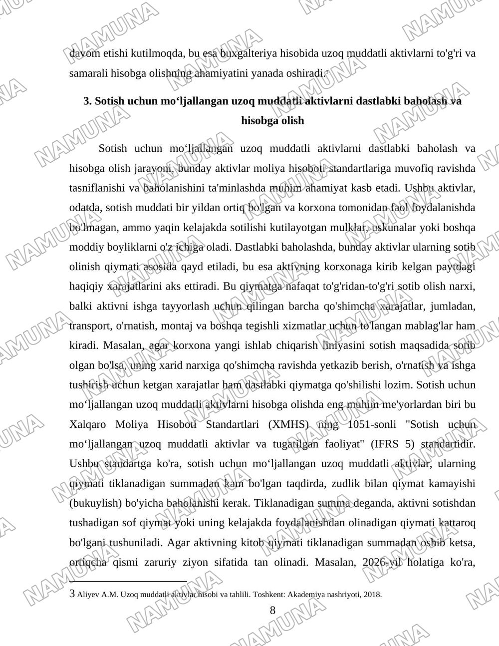 Sotish uchun moʻljallangan uzoq muddatli aktivlar hisobi — 8-varaq