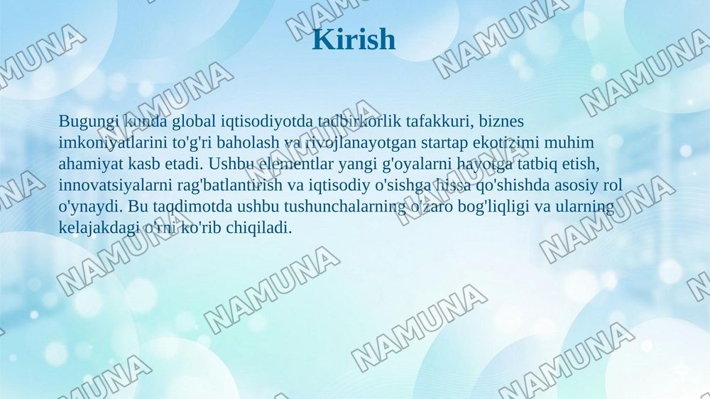 Tadbirkorlik tafakkuri, biznes imkoniyati va startap ekotizimi. — 3-slayd