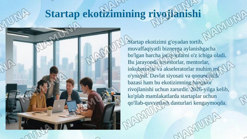 Tadbirkorlik tafakkuri, biznes imkoniyati va startap ekotizimi. — 6-slayd