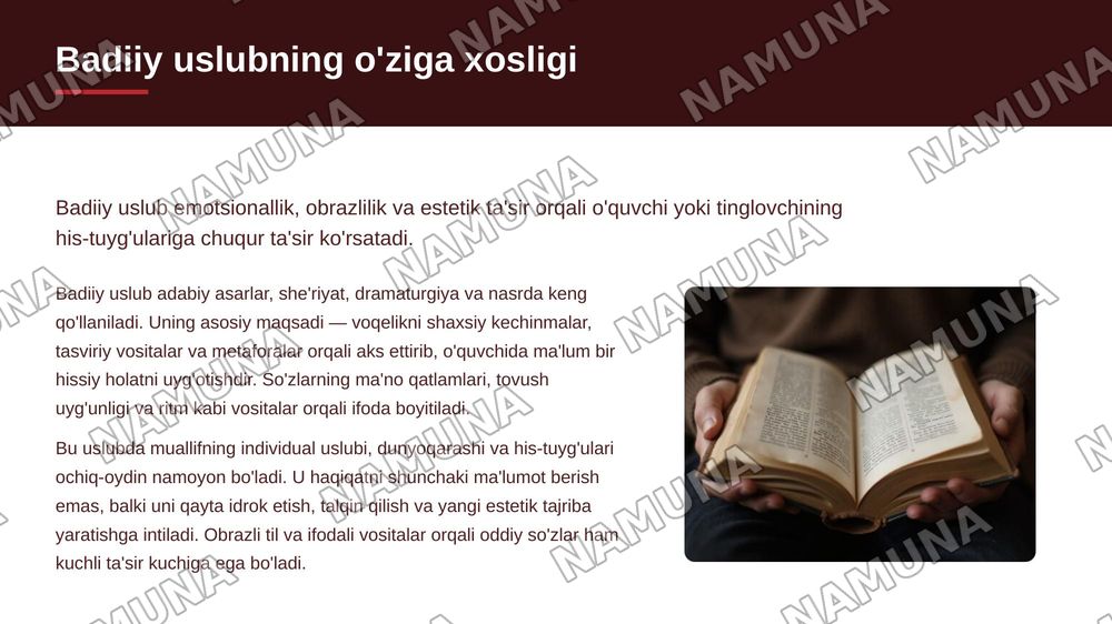 Badiiy soʻzlashuv rasmiy ilmiy ommabop nutq uslublarini tavsiflash — 5-slayd