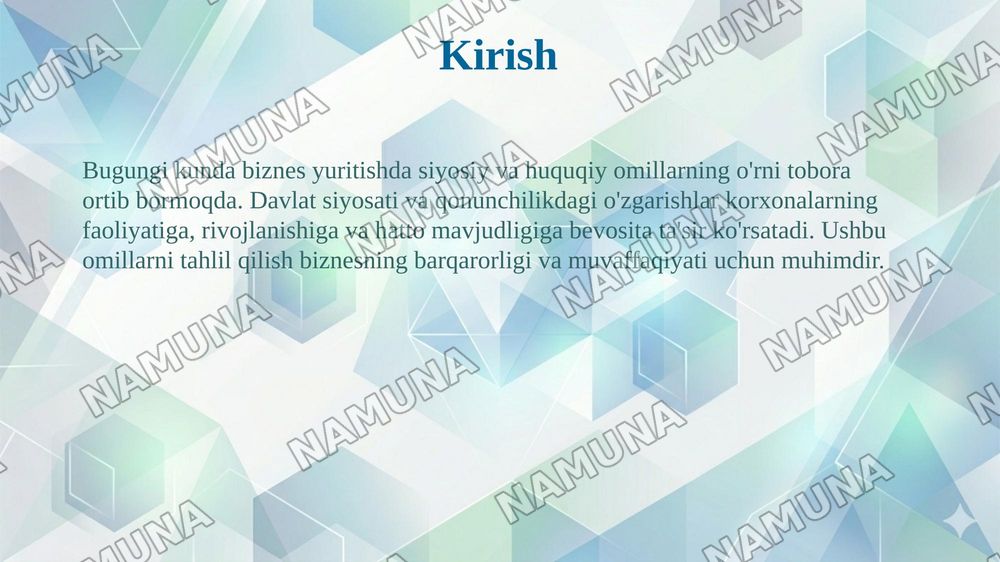 biznes yuritishda siyosiy va huquqiy omillar tahlili — 3-slayd