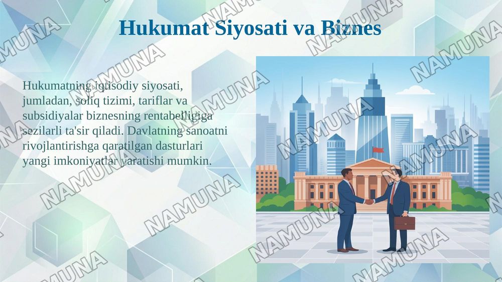 biznes yuritishda siyosiy va huquqiy omillar tahlili — 5-slayd
