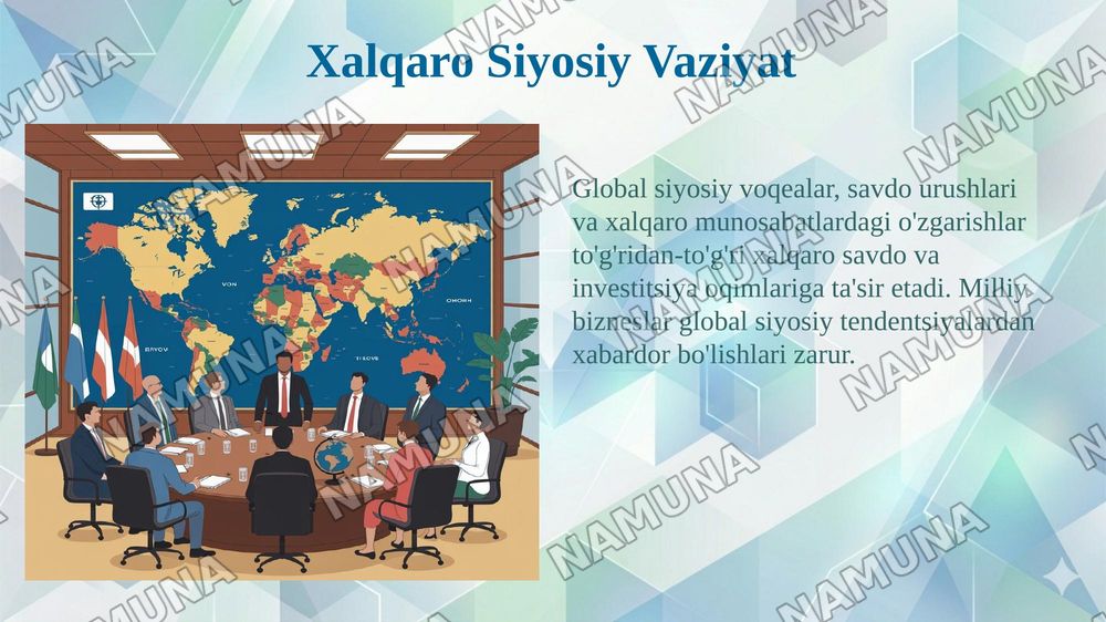 biznes yuritishda siyosiy va huquqiy omillar tahlili — 6-slayd