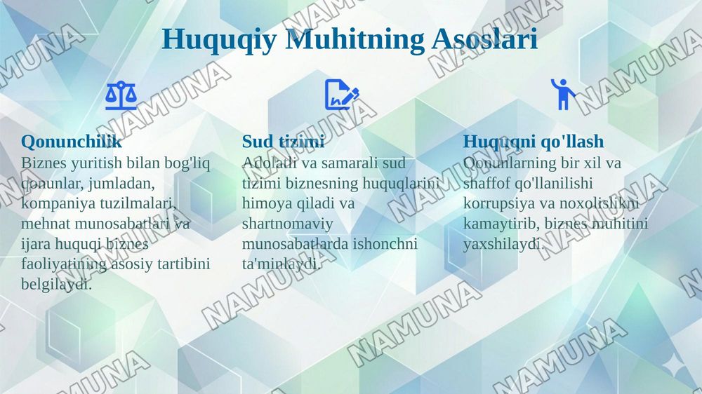 biznes yuritishda siyosiy va huquqiy omillar tahlili — 7-slayd