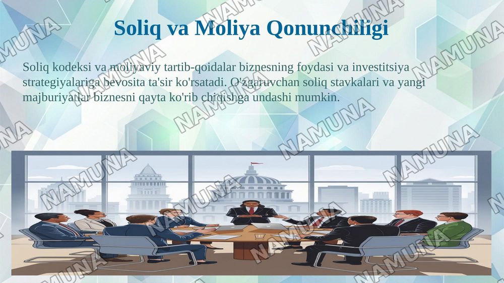 biznes yuritishda siyosiy va huquqiy omillar tahlili — 8-slayd
