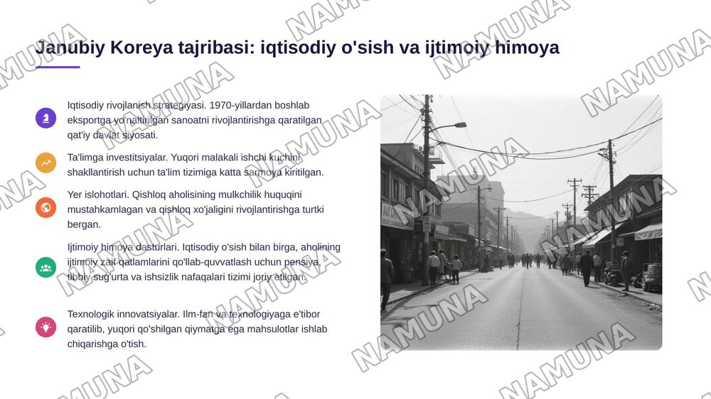 Xorijiy mamlakatlarning kambagʻallikni qisqartirish boʻyicha tajribalarini Oʻzbekistonda qoʻllash yoʻllari — 6-slayd