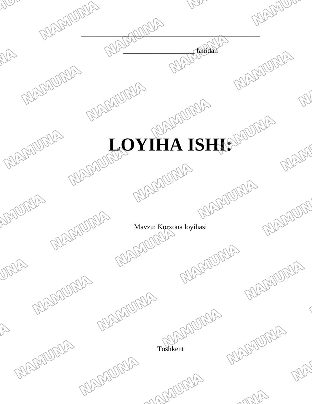 Korxona loyihasi — 1-varaq