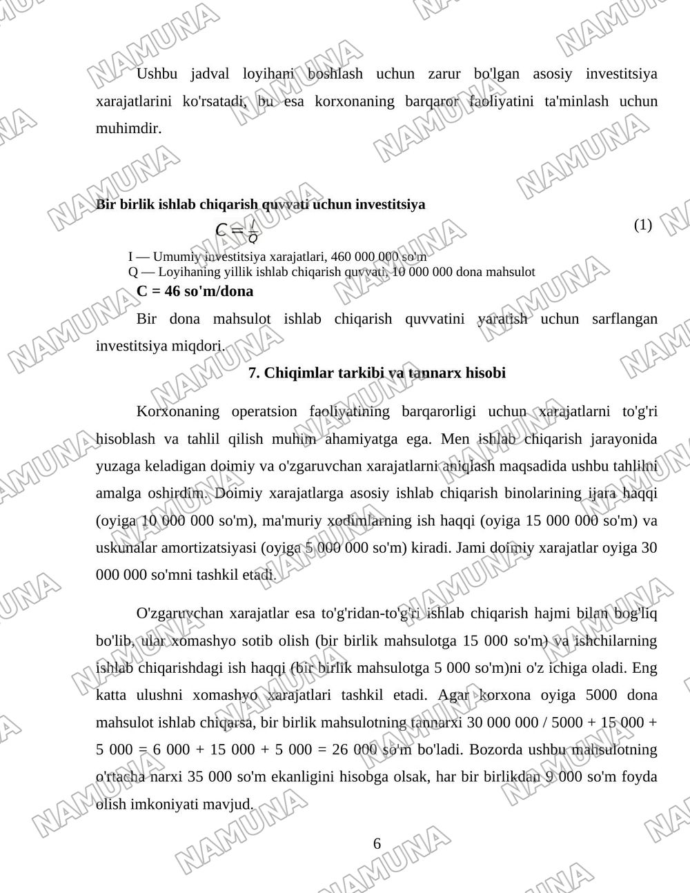Korxona loyihasi — 6-varaq