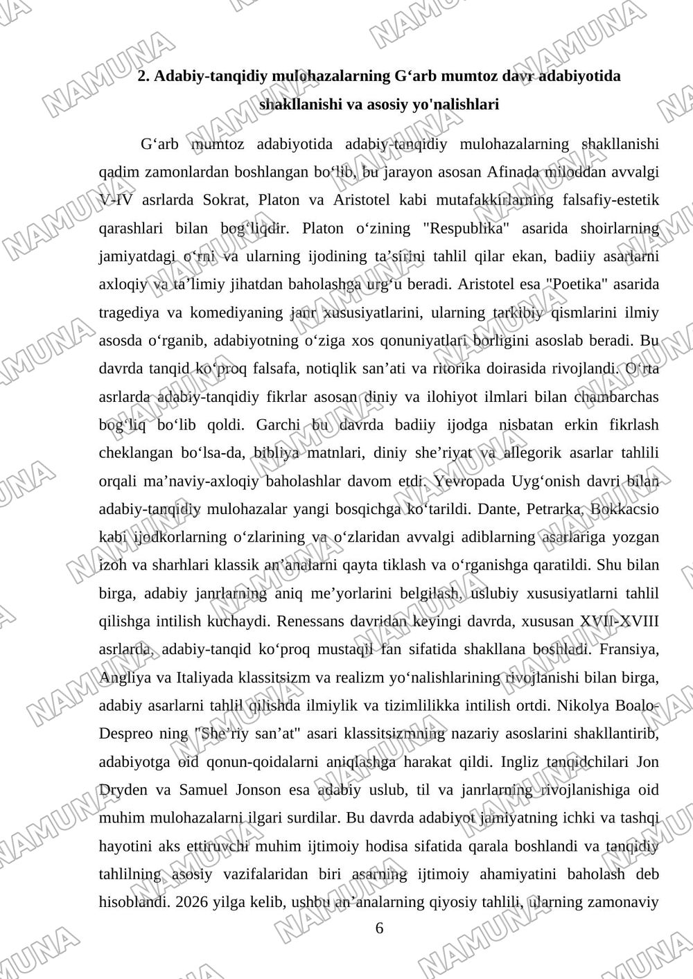 Gʻarb mumtoz adabiyotida adabiy-tanqidiy fikrlash taraqqiyoti — 6-varaq
