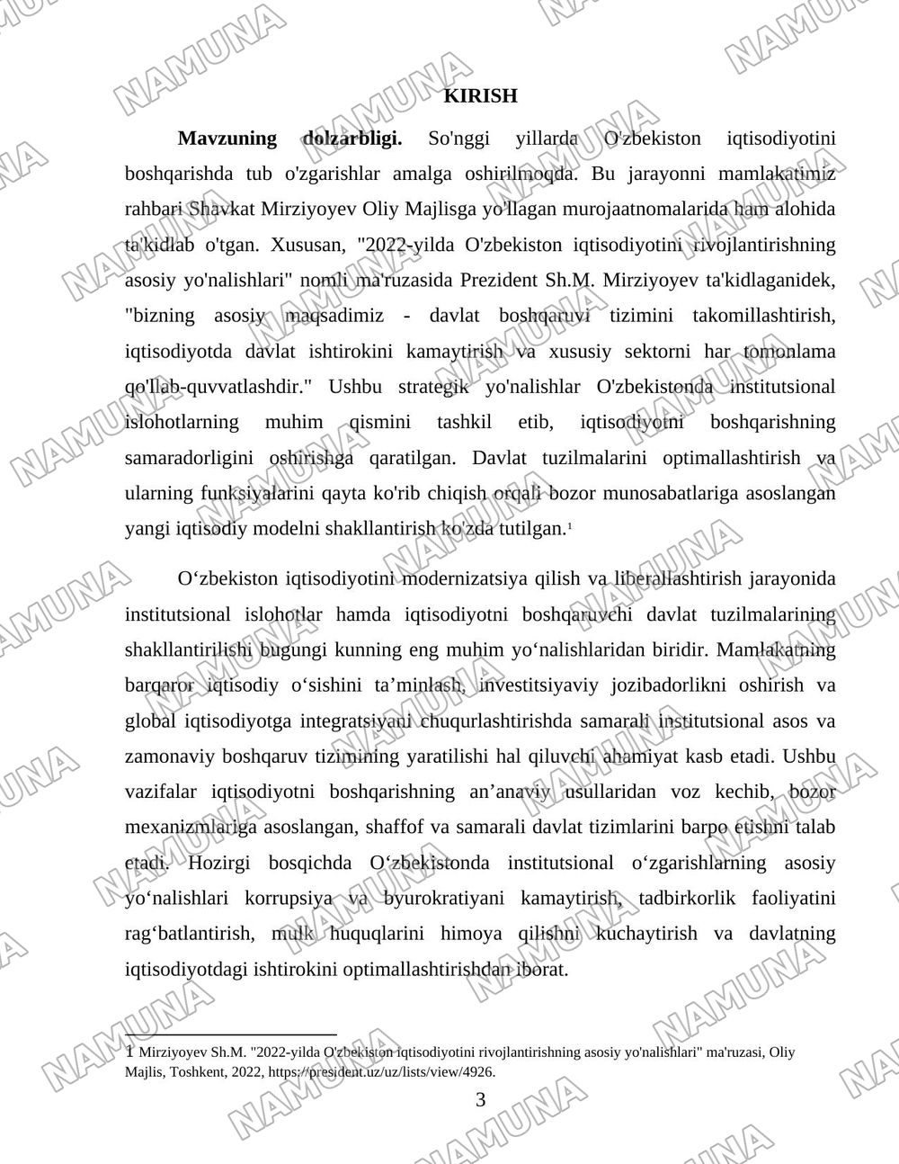 O'zbekistonda institutsional islohotlar va iqtisodiyotni boshqarish davlat tuzilmalarining shakllantirilishi. — 3-varaq