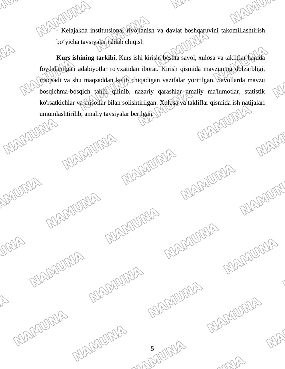 O'zbekistonda institutsional islohotlar va iqtisodiyotni boshqarish davlat tuzilmalarining shakllantirilishi. — 5-varaq