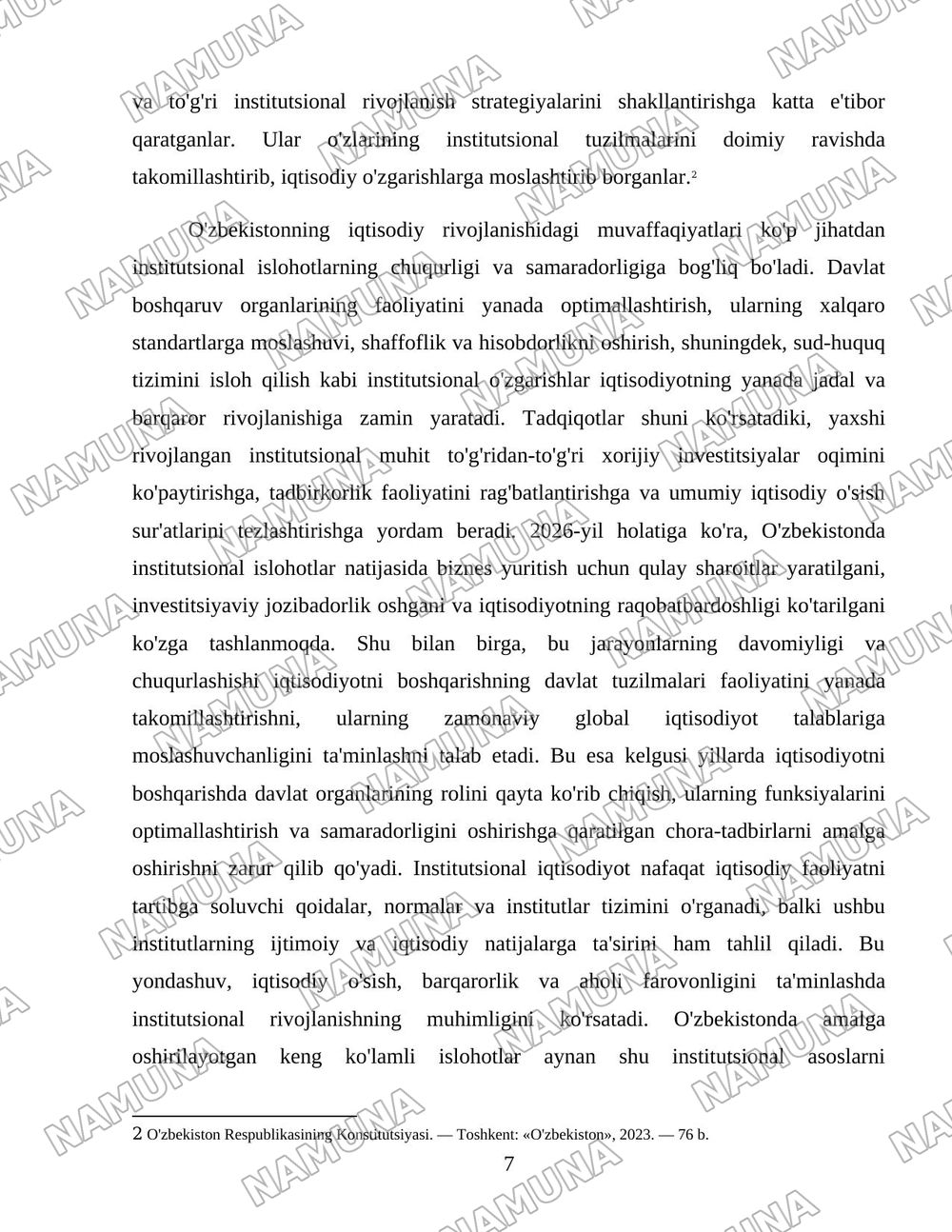 O'zbekistonda institutsional islohotlar va iqtisodiyotni boshqarish davlat tuzilmalarining shakllantirilishi. — 7-varaq