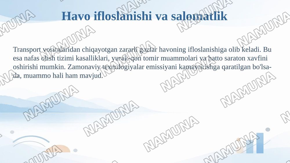 Zamonaviy transportning texnologik omillarining inson salomatligiga ta'siri — 5-slayd