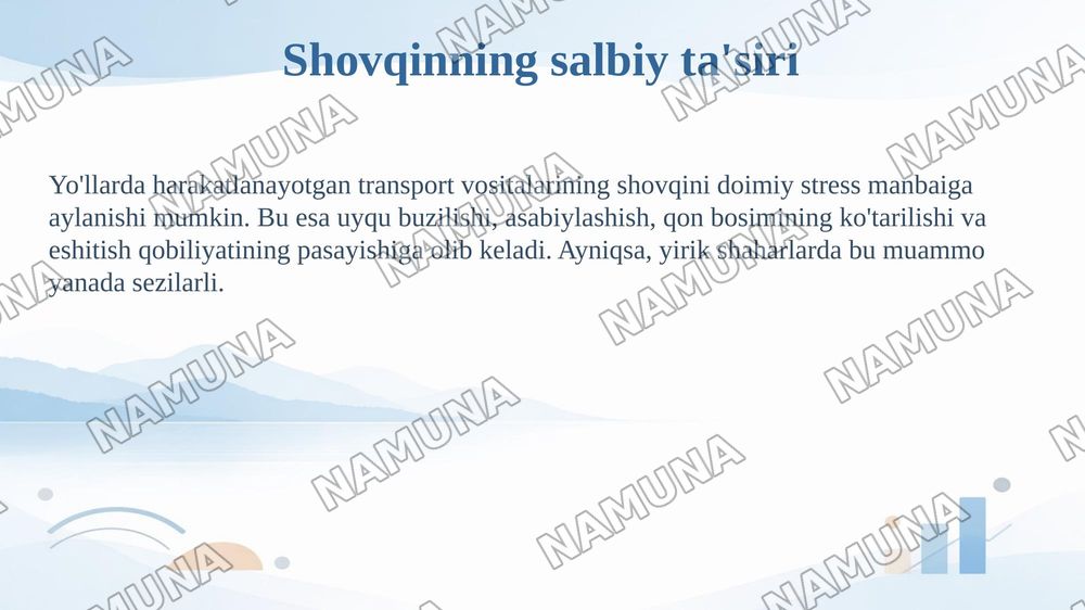 Zamonaviy transportning texnologik omillarining inson salomatligiga ta'siri — 6-slayd