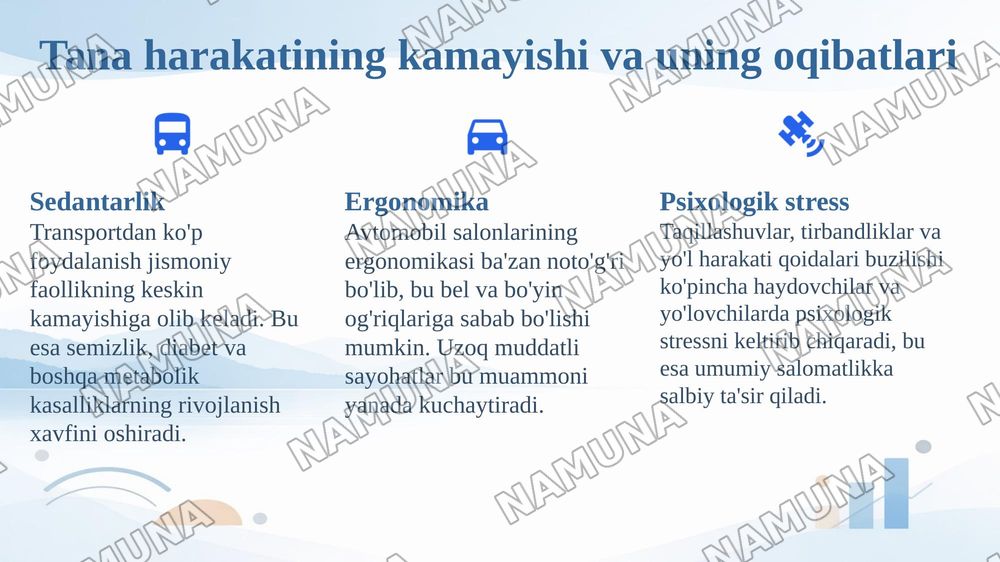 Zamonaviy transportning texnologik omillarining inson salomatligiga ta'siri — 8-slayd
