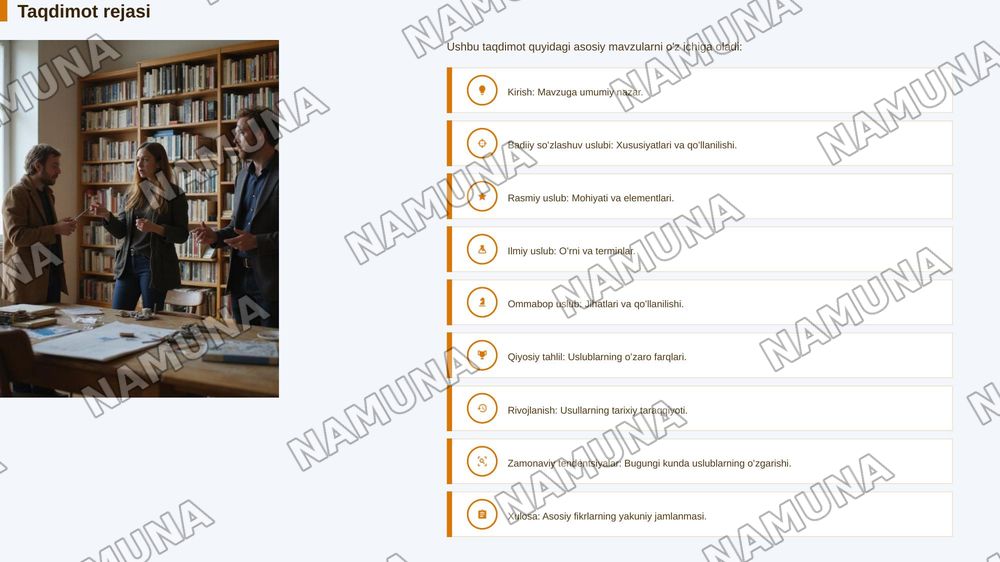 Badiiy soʻzlashuv rasmiy ilmiy ommabop nutq uslublarini tavsiflash — 1-slayd
