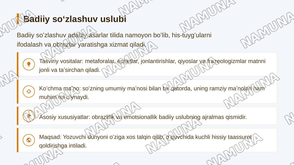 Badiiy soʻzlashuv rasmiy ilmiy ommabop nutq uslublarini tavsiflash — 4-slayd