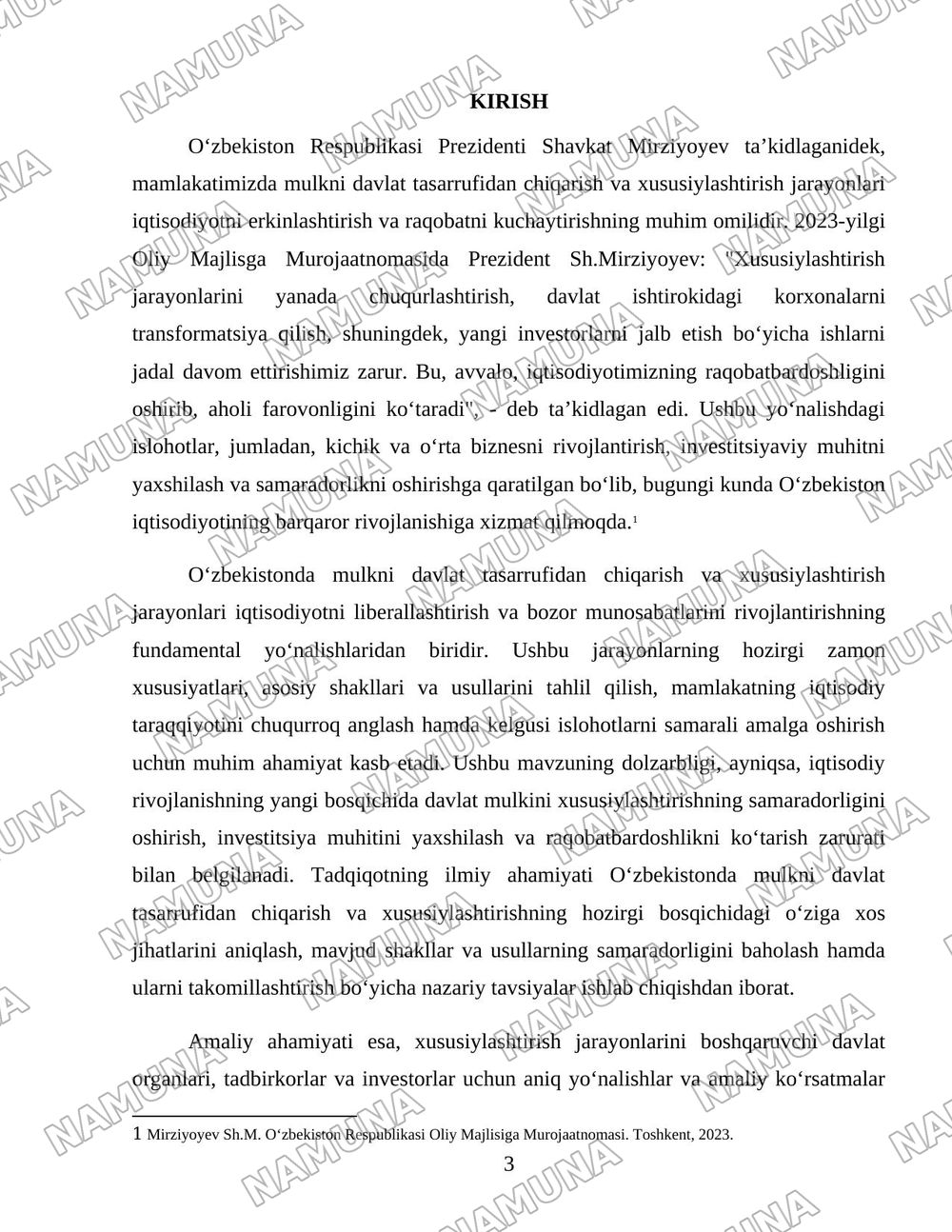Oʻzbekistonda mulkni davlat tasarufidan chiqarish va xususiylashtirishning hozirgi zamondagi xususiyatlari asosiy shakillari va usullari. — 3-varaq