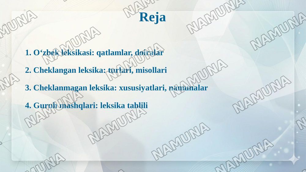 O‘zbek tilining leksik qatlami. Qo‘llanish doirasi chegaralangan va chegaralanmagan leksika — 2-slayd