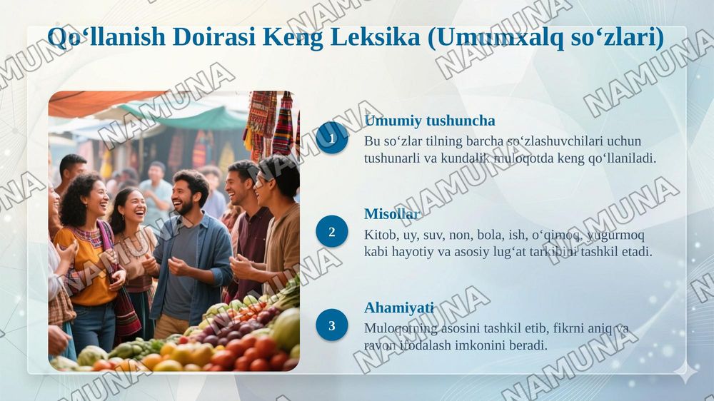 O‘zbek tilining leksik qatlami. Qo‘llanish doirasi chegaralangan va chegaralanmagan leksika — 6-slayd