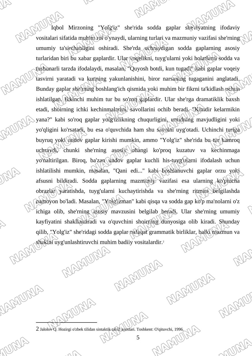 Sodda va qo'shma gaplar tahlili (Iqbol Mirzoning 'Yolg'iz' nomli she'ri tahlili) — 5-varaq