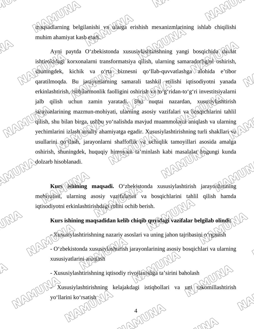 Oʻzbekistonda xususiylashtirish jarayonlarning vazifalari va bosqichlari — 4-varaq
