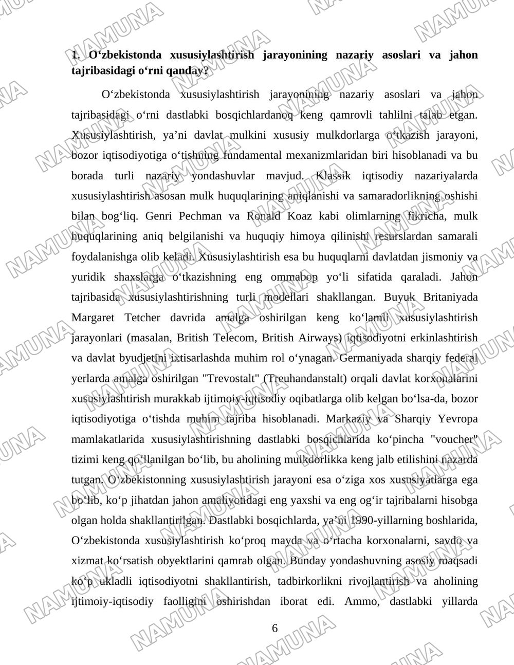 Oʻzbekistonda xususiylashtirish jarayonlarning vazifalari va bosqichlari — 6-varaq