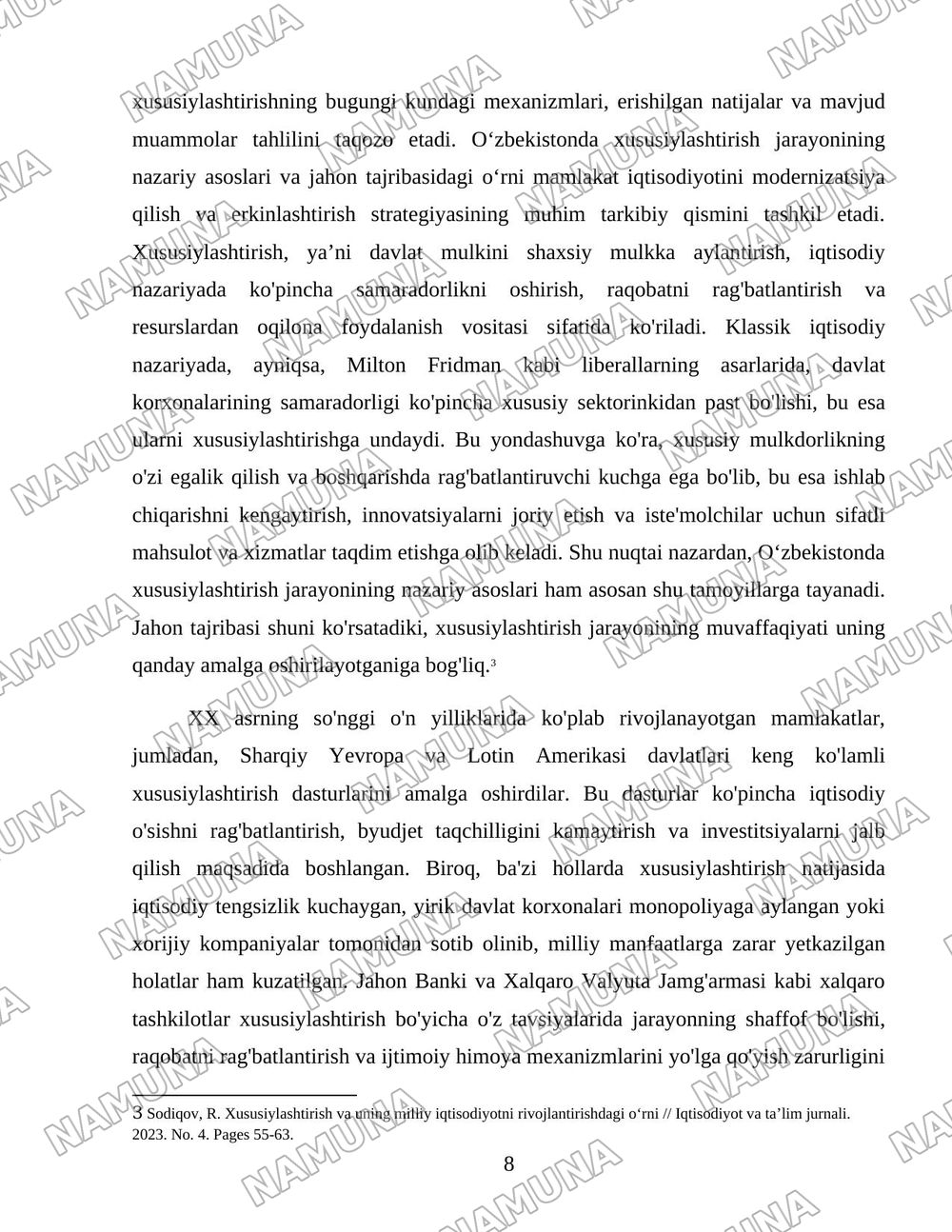 Oʻzbekistonda xususiylashtirish jarayonlarning vazifalari va bosqichlari — 8-varaq
