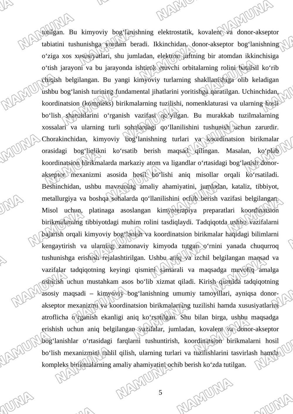 Kimyoviy bog‘lanishning asosiy tavsiflari. Donor-akseptor bog‘lanish. Koordinatsion (kompleks) birikmalar. — 5-varaq