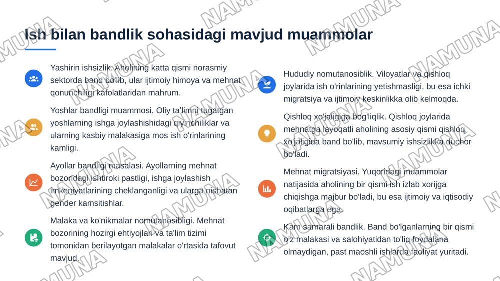 Oʻzbekiston respublikasi aholining ish bilan bandligini taʼminlash va ijtimoiy himoyalash muammolari — 7-slayd