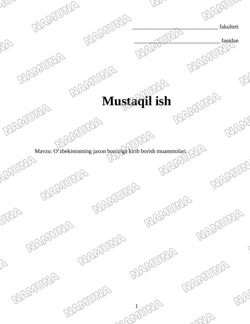 Oʻzbekistonning jaxon bozoriga kirib borish muammolari — 1-varaq
