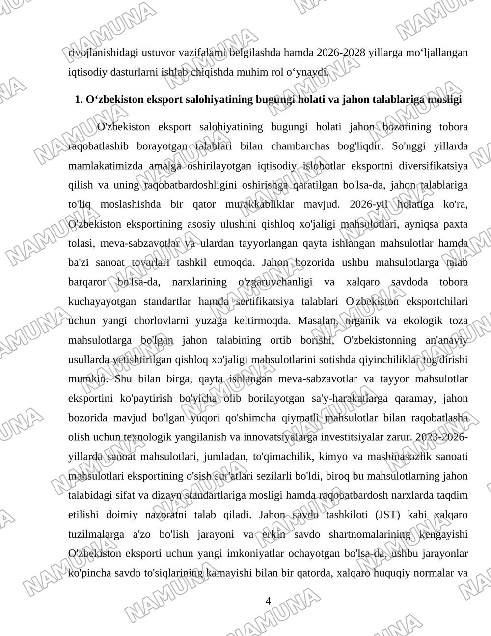 Oʻzbekistonning jaxon bozoriga kirib borish muammolari — 4-varaq