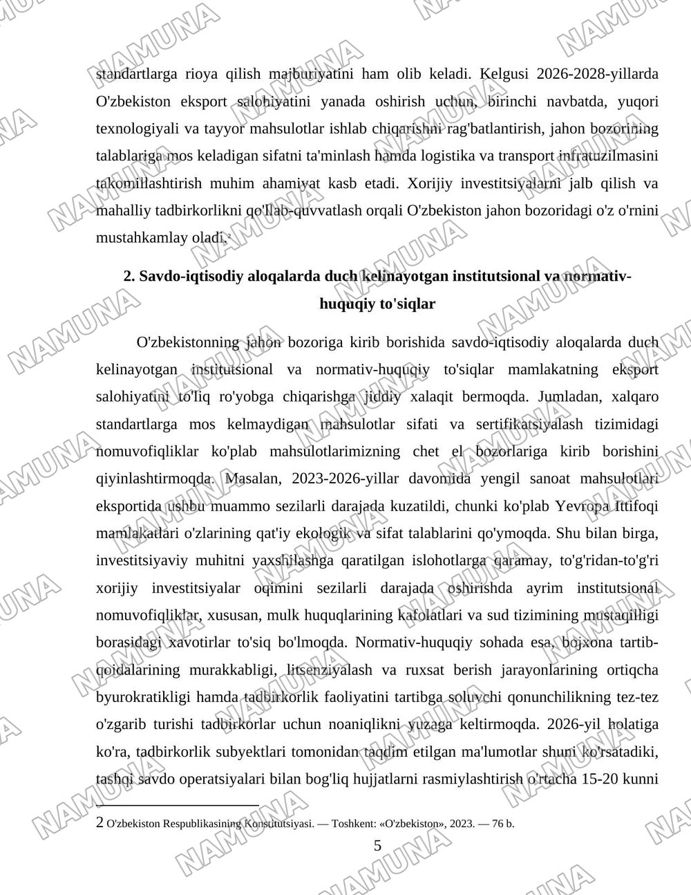 Oʻzbekistonning jaxon bozoriga kirib borish muammolari — 5-varaq