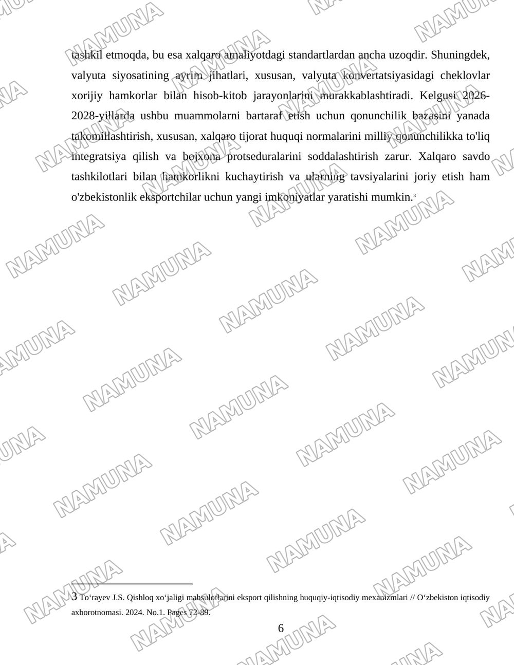Oʻzbekistonning jaxon bozoriga kirib borish muammolari — 6-varaq