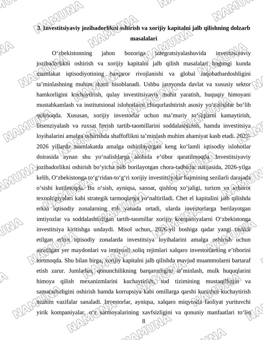 Oʻzbekistonning jaxon bozoriga kirib borish muammolari — 8-varaq