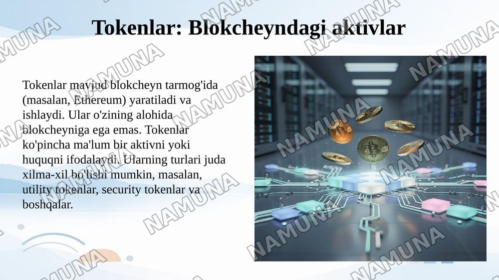 Tokenlar va kriptografiyalarning farqi — 5-slayd