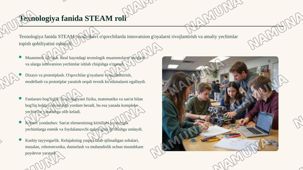 Texnologiya faniga STEAM ta’limiy yondashuvning ahamiyati — 6-slayd