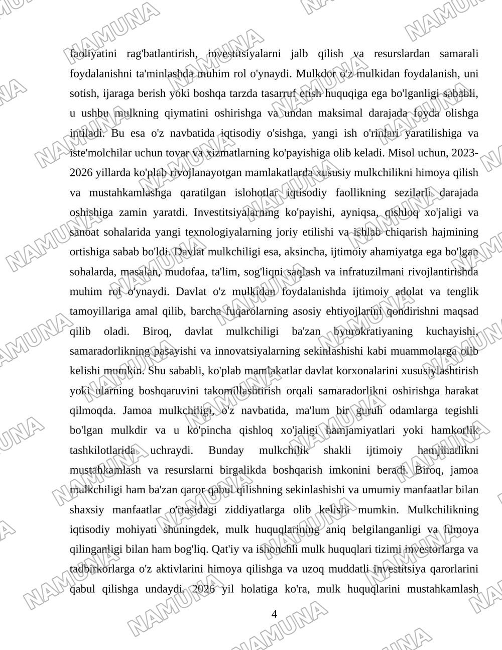 Mulkchilik konsepsiyasining iqtisodiy ustunliklar — 4-varaq