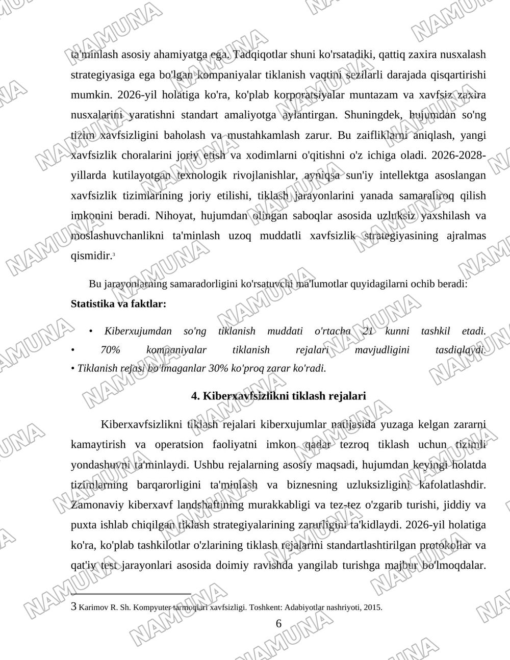 Kiberxujumlarga javob berishi va xavfsizlikni tiklash rejalari — 6-varaq