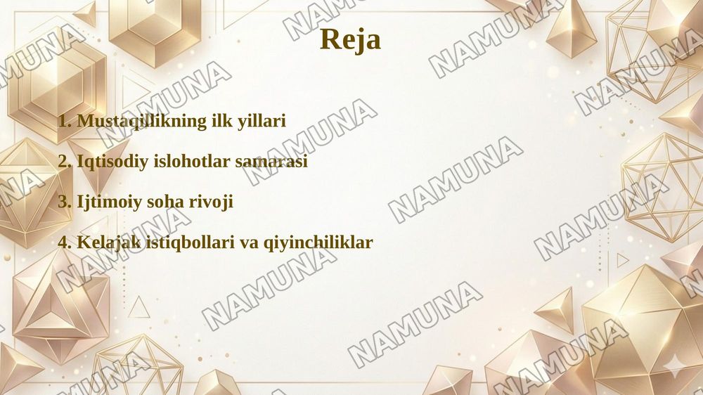 Mustaqil O'zbekiston:rivojlanish yonalishlari va muammolari — 2-slayd