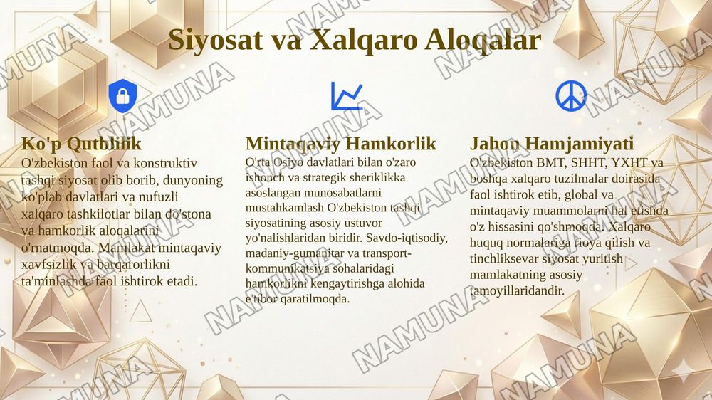 Mustaqil O'zbekiston:rivojlanish yonalishlari va muammolari — 8-slayd
