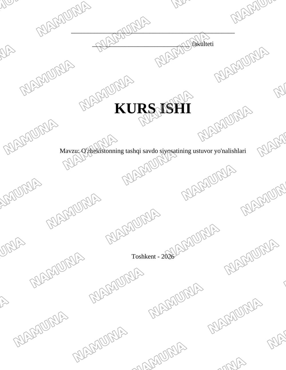 O'zbekistonning tashqi savdo siyosatining ustuvor yo'nalishlari — 1-varaq