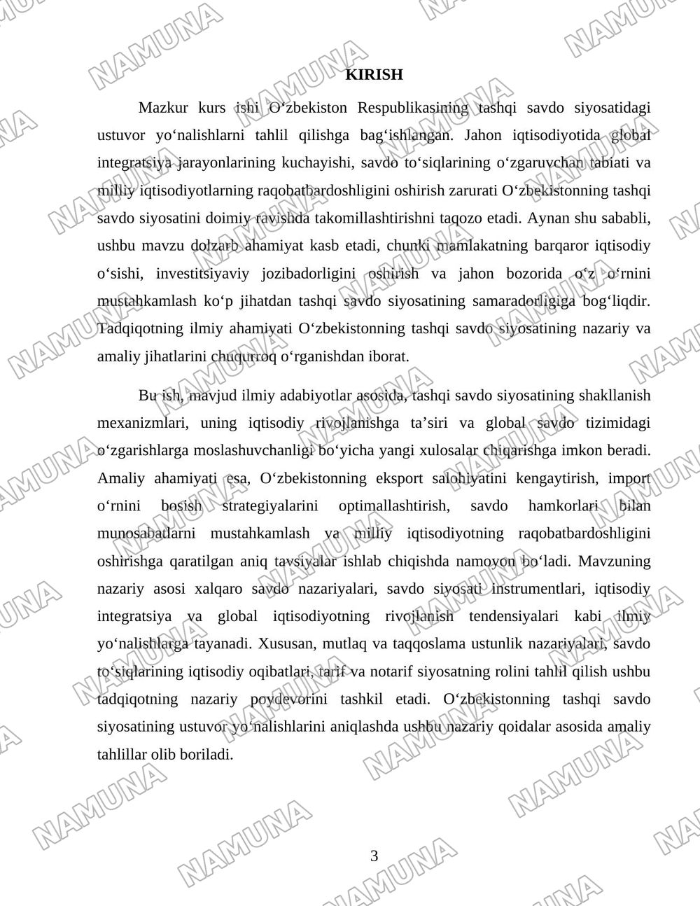 O'zbekistonning tashqi savdo siyosatining ustuvor yo'nalishlari — 3-varaq