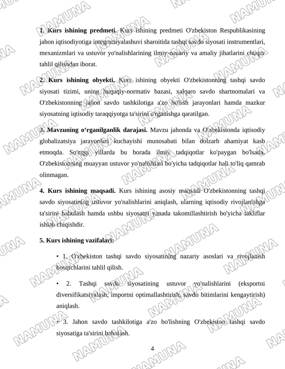 O'zbekistonning tashqi savdo siyosatining ustuvor yo'nalishlari — 4-varaq
