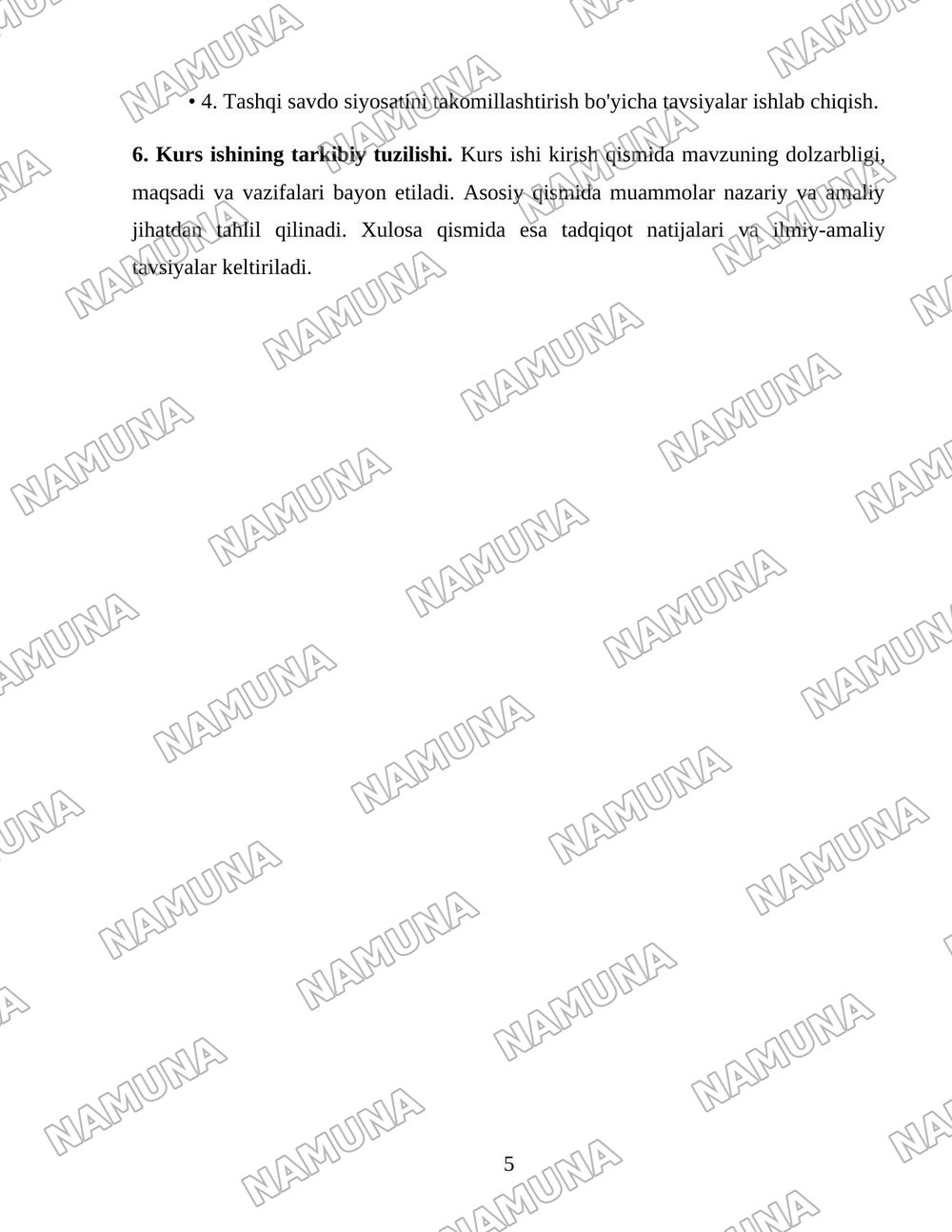 O'zbekistonning tashqi savdo siyosatining ustuvor yo'nalishlari — 5-varaq