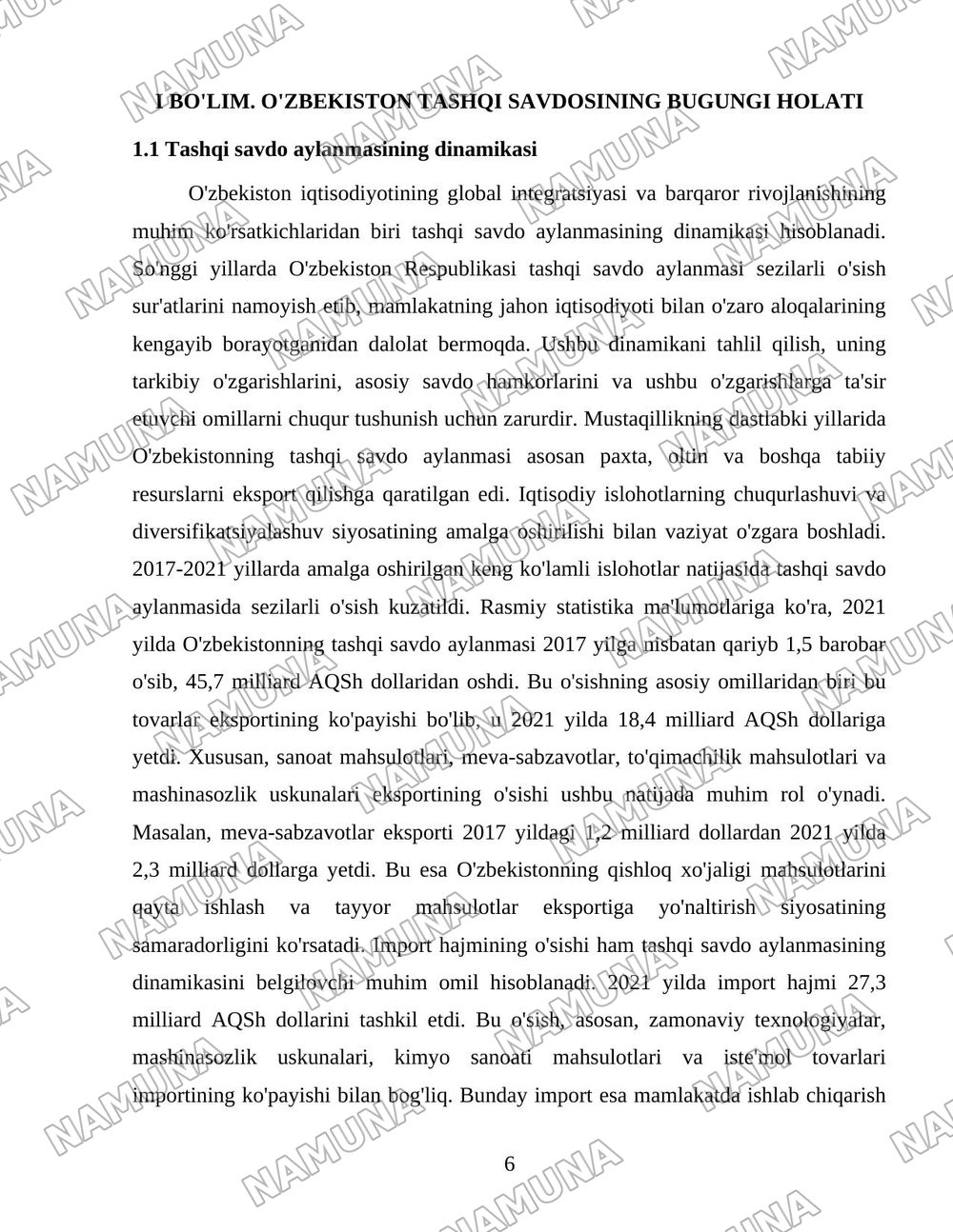 O'zbekistonning tashqi savdo siyosatining ustuvor yo'nalishlari — 6-varaq