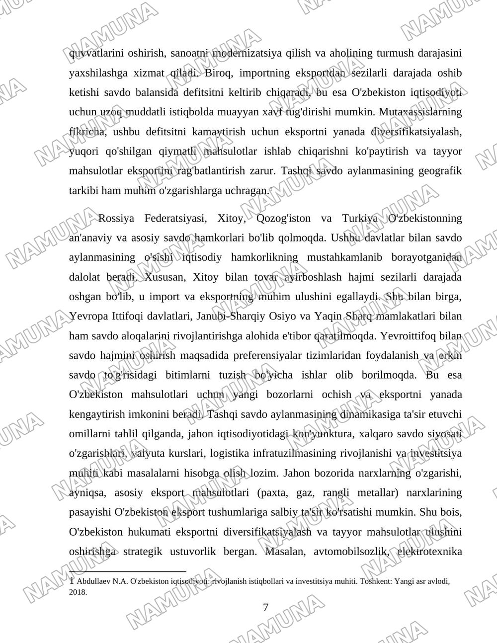 O'zbekistonning tashqi savdo siyosatining ustuvor yo'nalishlari — 7-varaq