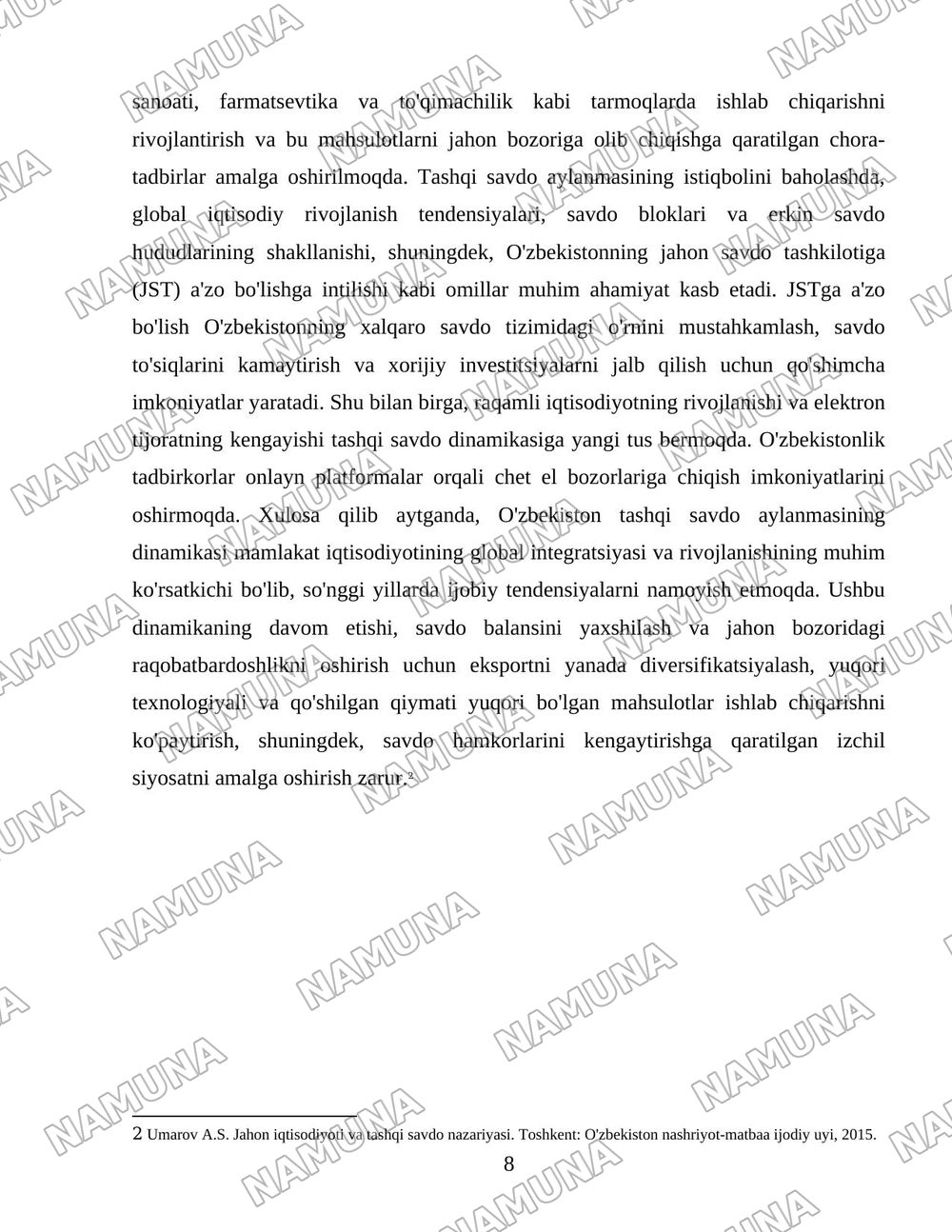 O'zbekistonning tashqi savdo siyosatining ustuvor yo'nalishlari — 8-varaq