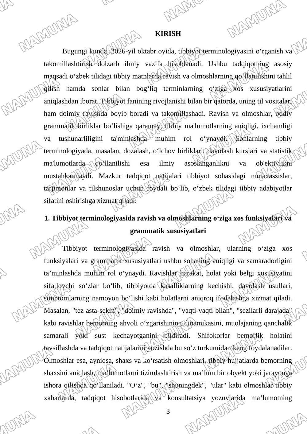 Ravish, olmoshlarning tibbiyot terminlarida qoʻllanilishi. Sonlar — 3-varaq