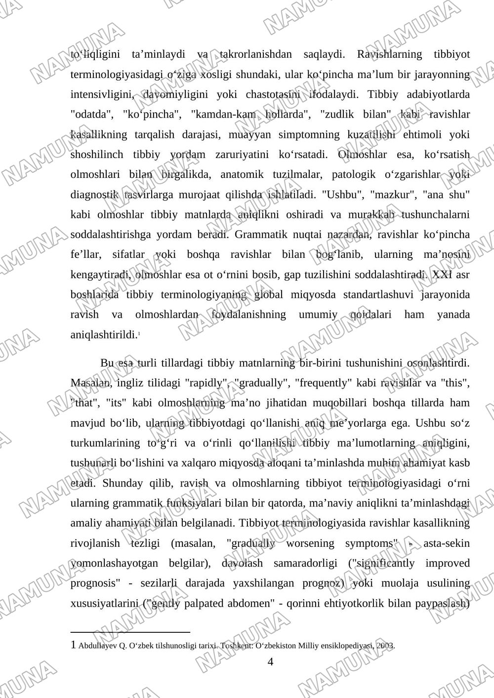 Ravish, olmoshlarning tibbiyot terminlarida qoʻllanilishi. Sonlar — 4-varaq